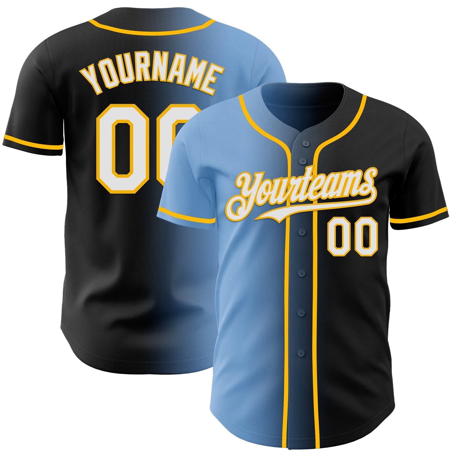 Custom Black White Light Blue-Gold Authentic Gradient Fashion Baseball Jersey - Sky-Custom