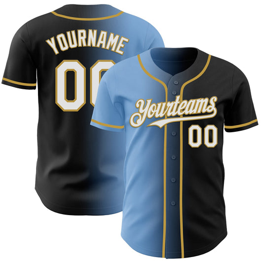 Custom Black White Light Blue-Old Gold Authentic Gradient Fashion Baseball Jersey - Sky-Custom