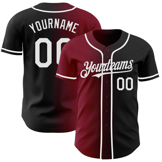 Custom Black White-Crimson Authentic Gradient Fashion Baseball Jersey - Sky-Custom