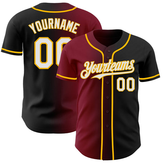 Custom Black White Crimson-Gold Authentic Gradient Fashion Baseball Jersey - Sky-Custom