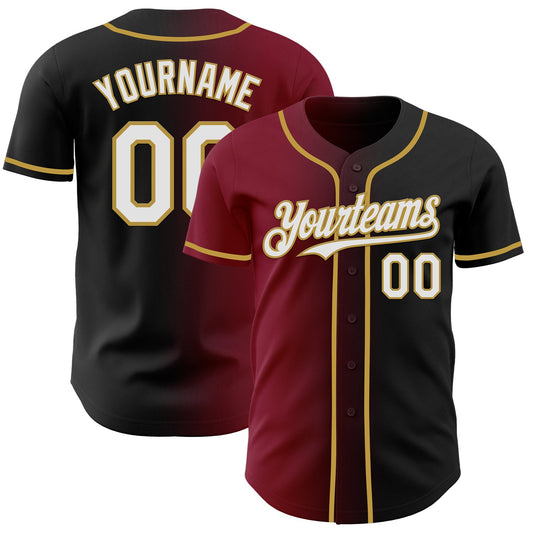 Custom Black White Crimson-Old Gold Authentic Gradient Fashion Baseball Jersey - Sky-Custom