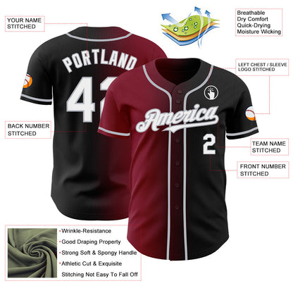 Custom Black White Crimson-Gray Authentic Gradient Fashion Baseball Jersey - Sky-Custom
