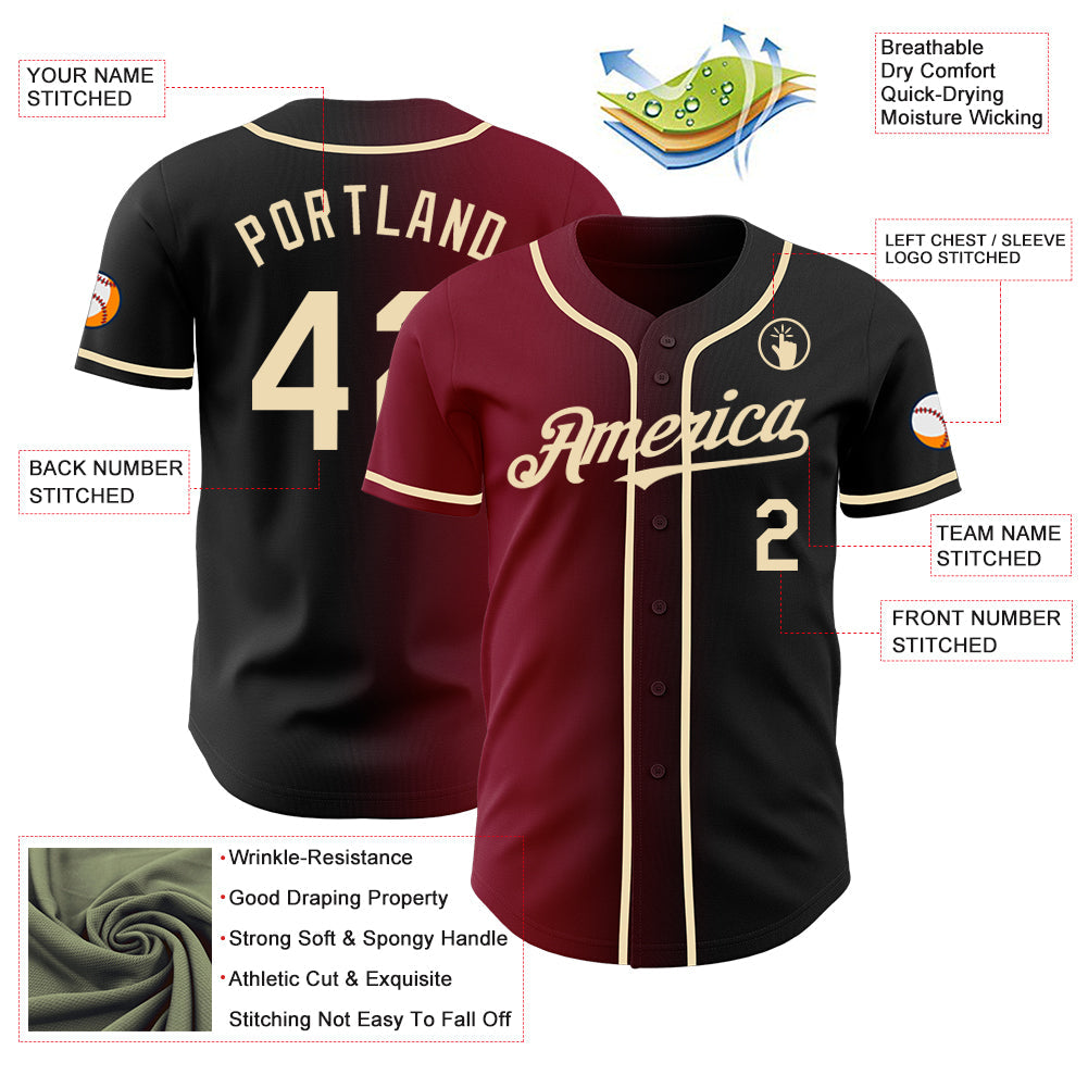 Custom Black Cream-Crimson Authentic Gradient Fashion Baseball Jersey - Sky-Custom