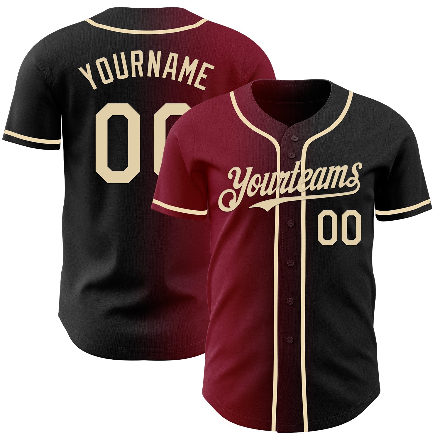 Custom Black Cream-Crimson Authentic Gradient Fashion Baseball Jersey - Sky-Custom