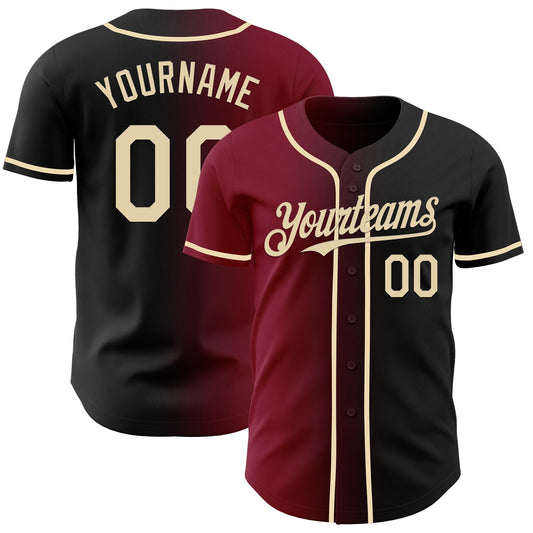 Custom Black Cream-Crimson Authentic Gradient Fashion Baseball Jersey - Sky-Custom