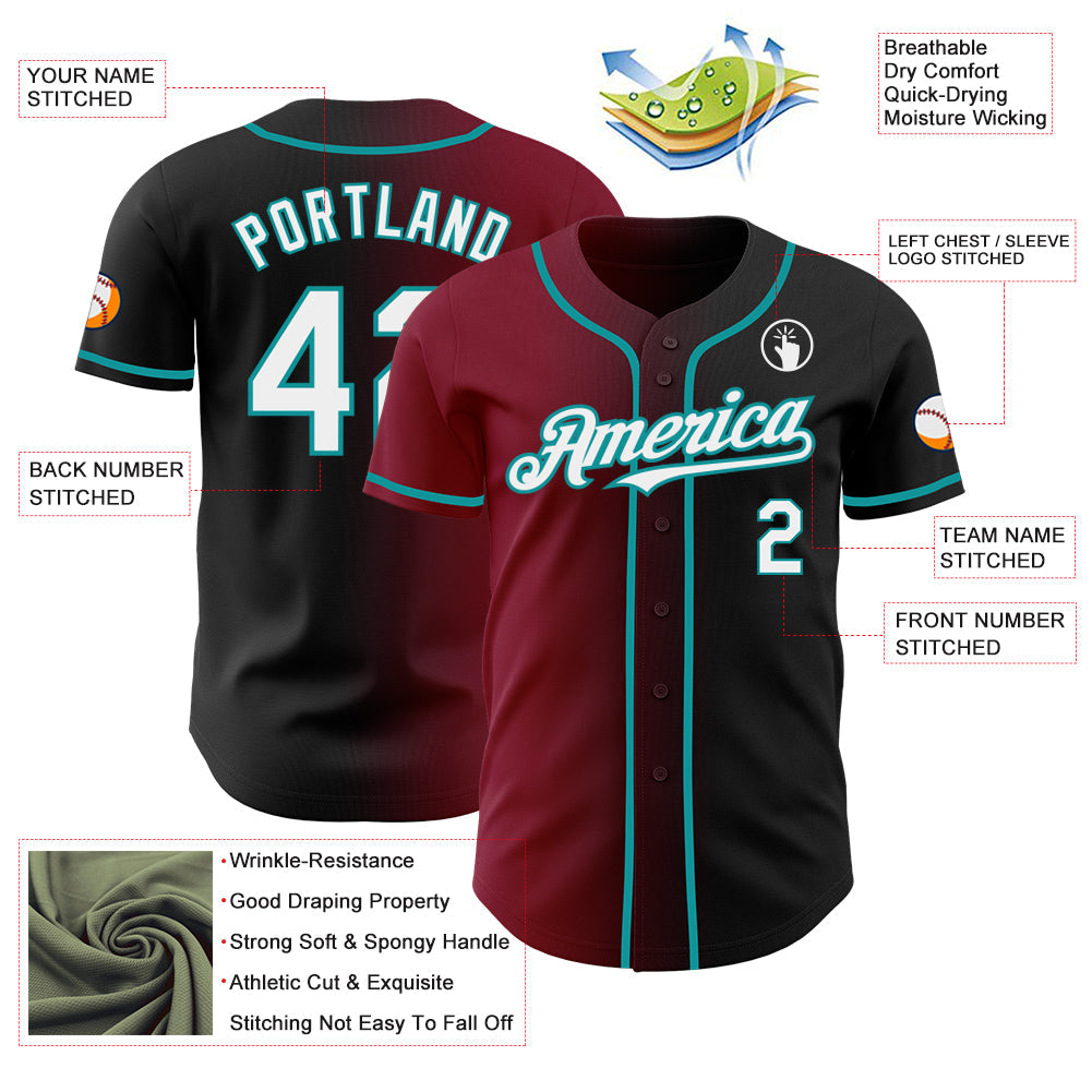 Custom Black White Crimson-Teal Authentic Gradient Fashion Baseball Jersey - Sky-Custom