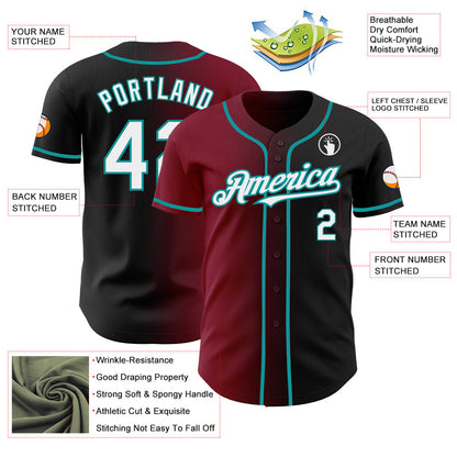 Custom Black White Crimson-Teal Authentic Gradient Fashion Baseball Jersey - Sky-Custom