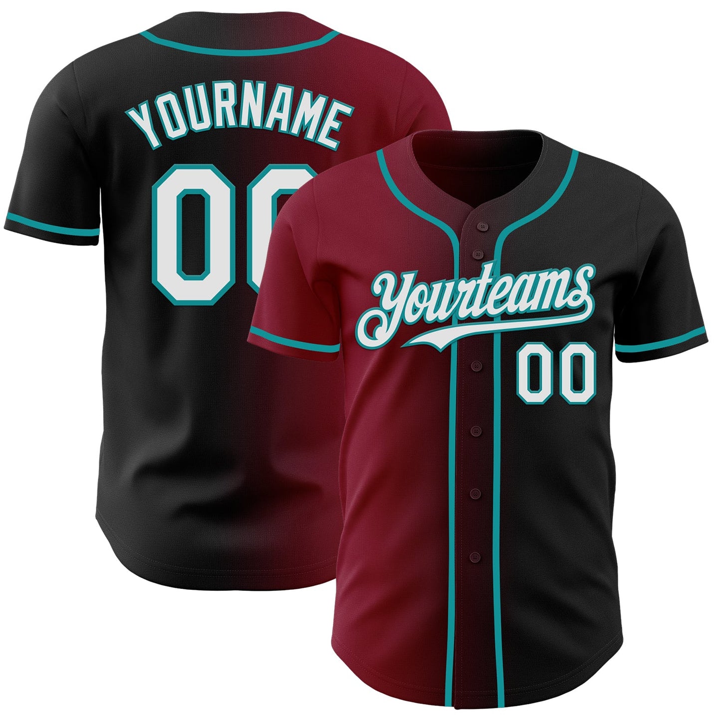 Custom Black White Crimson-Teal Authentic Gradient Fashion Baseball Jersey - Sky-Custom
