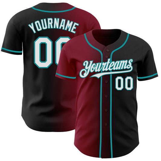 Custom Black White Crimson-Teal Authentic Gradient Fashion Baseball Jersey - Sky-Custom