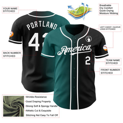 Custom Black White-Teal Authentic Gradient Fashion Baseball Jersey - Sky-Custom