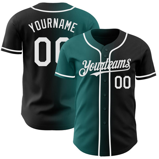 Custom Black White-Teal Authentic Gradient Fashion Baseball Jersey - Sky-Custom