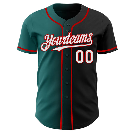 Custom Black White Teal-Red Authentic Gradient Fashion Baseball Jersey - Sky-Custom