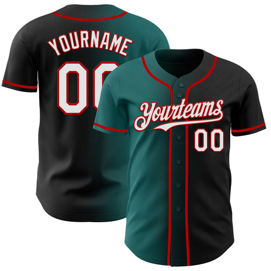 Custom Black White Teal-Red Authentic Gradient Fashion Baseball Jersey - Sky-Custom