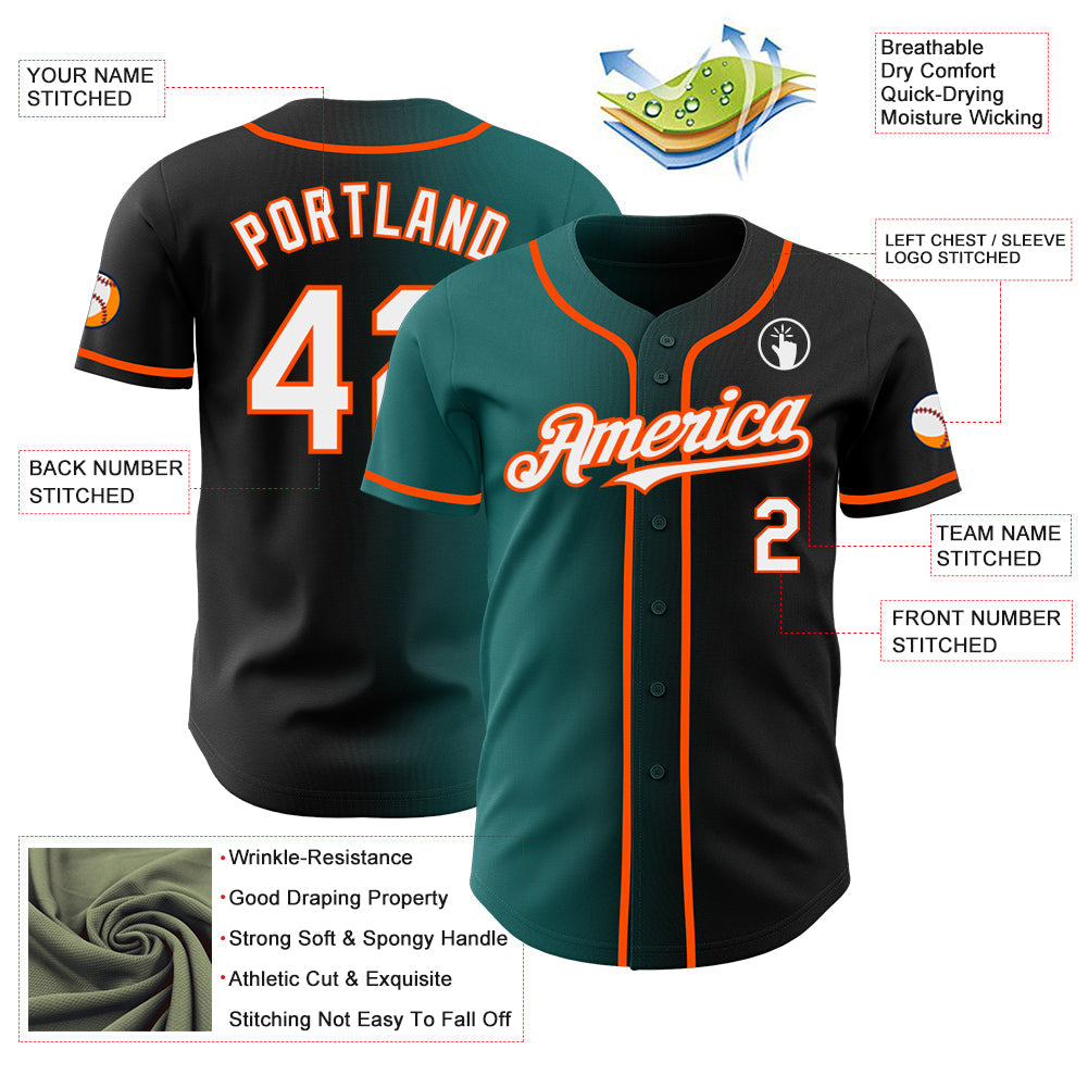 Custom Black White Teal-Orange Authentic Gradient Fashion Baseball Jersey - Sky-Custom