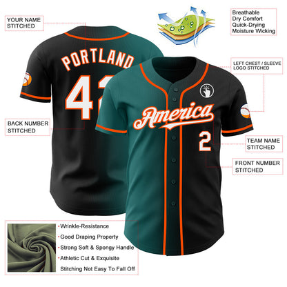 Custom Black White Teal-Orange Authentic Gradient Fashion Baseball Jersey - Sky-Custom