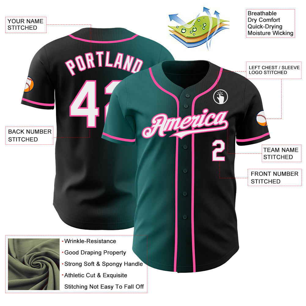 Custom Black White Teal-Pink Authentic Gradient Fashion Baseball Jersey - Sky-Custom
