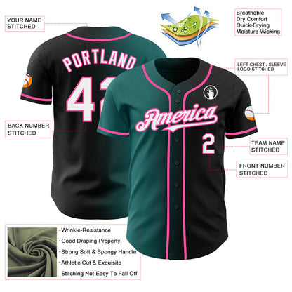 Custom Black White Teal-Pink Authentic Gradient Fashion Baseball Jersey - Sky-Custom