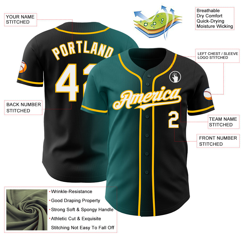 Custom Black White Teal-Gold Authentic Gradient Fashion Baseball Jersey - Sky-Custom