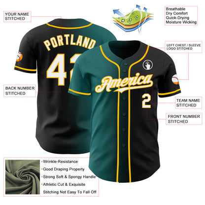 Custom Black White Teal-Gold Authentic Gradient Fashion Baseball Jersey - Sky-Custom