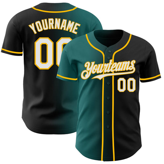 Custom Black White Teal-Gold Authentic Gradient Fashion Baseball Jersey - Sky-Custom