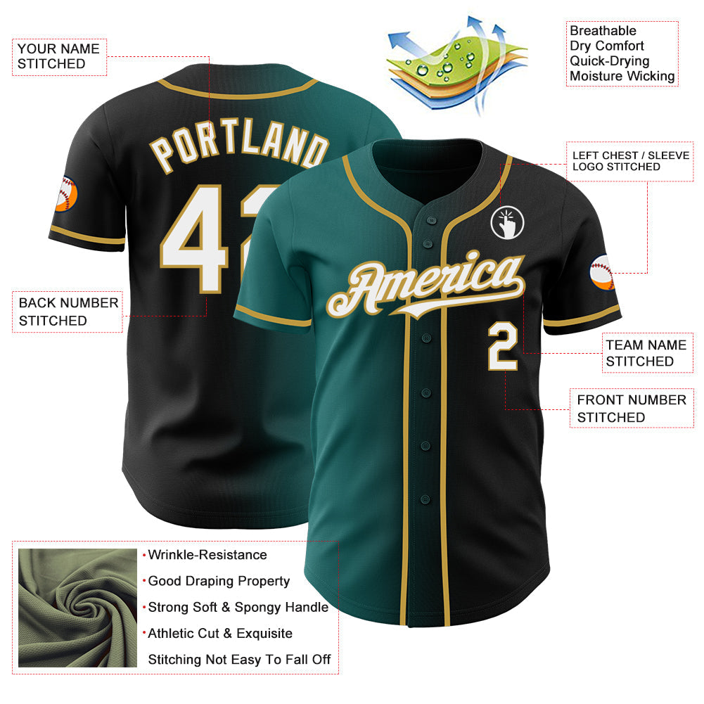 Custom Black White Teal-Old Gold Authentic Gradient Fashion Baseball Jersey - Sky-Custom