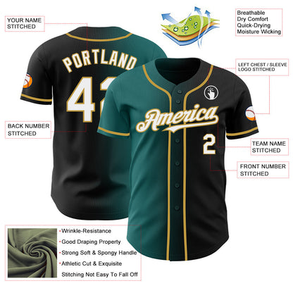 Custom Black White Teal-Old Gold Authentic Gradient Fashion Baseball Jersey - Sky-Custom
