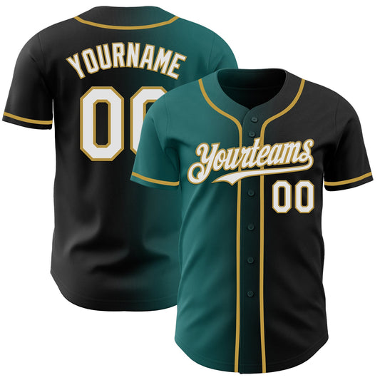 Custom Black White Teal-Old Gold Authentic Gradient Fashion Baseball Jersey - Sky-Custom
