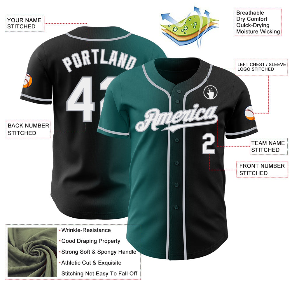 Custom Black White Teal-Gray Authentic Gradient Fashion Baseball Jersey - Sky-Custom