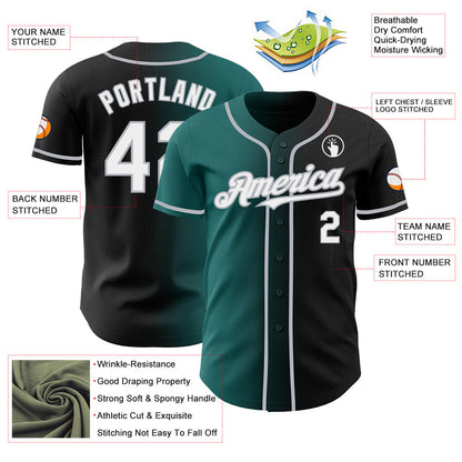 Custom Black White Teal-Gray Authentic Gradient Fashion Baseball Jersey - Sky-Custom