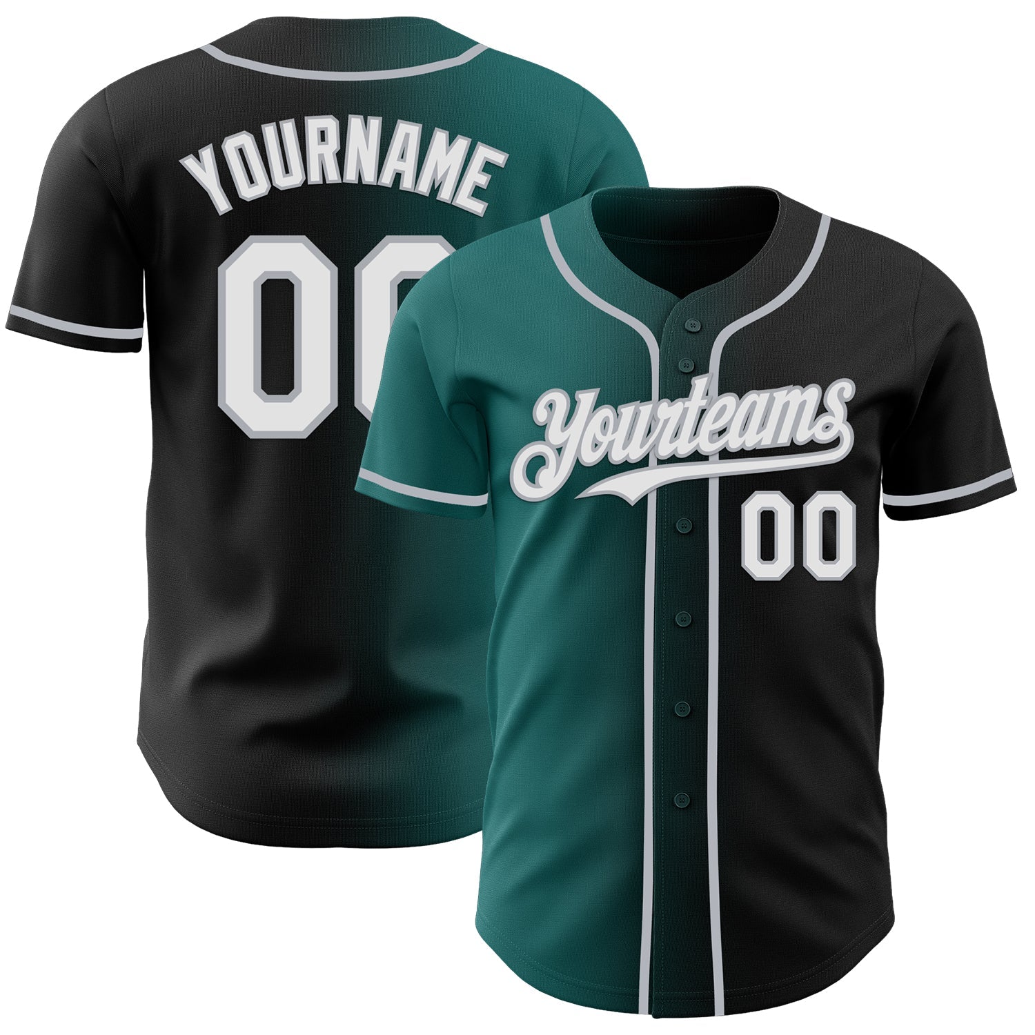Custom Black White Teal-Gray Authentic Gradient Fashion Baseball Jersey - Sky-Custom