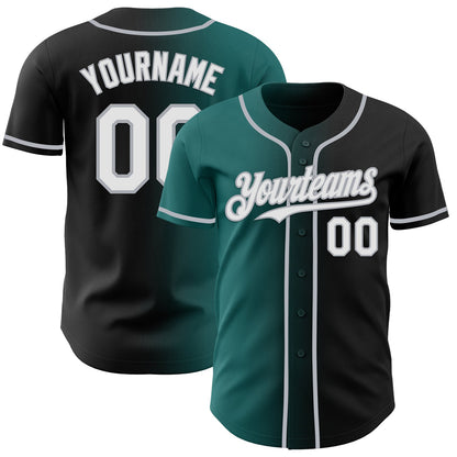 Custom Black White Teal-Gray Authentic Gradient Fashion Baseball Jersey - Sky-Custom
