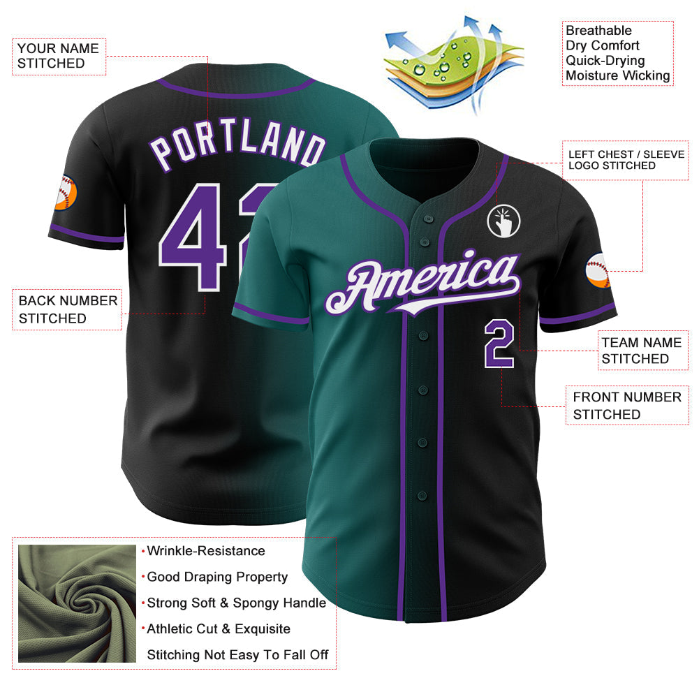 Custom Black Purple Teal-White Authentic Gradient Fashion Baseball Jersey - Sky-Custom