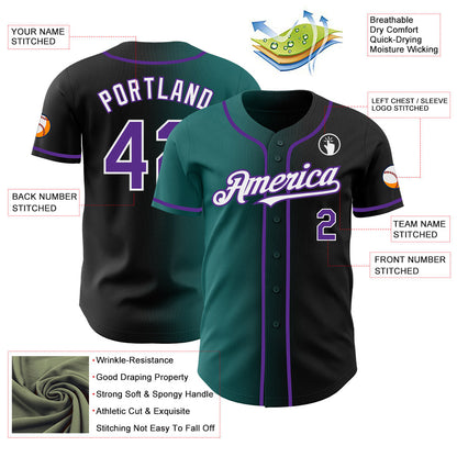 Custom Black Purple Teal-White Authentic Gradient Fashion Baseball Jersey - Sky-Custom
