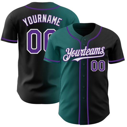 Custom Black Purple Teal-White Authentic Gradient Fashion Baseball Jersey - Sky-Custom