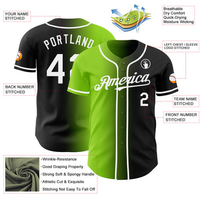 Custom Black White-Neon Green Authentic Gradient Fashion Baseball Jersey - Sky-Custom