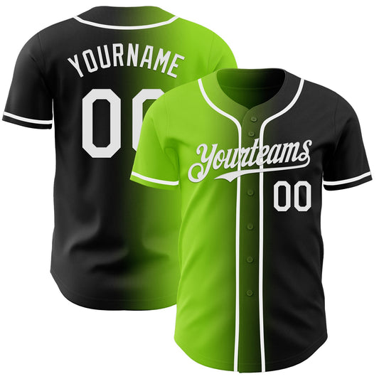 Custom Black White-Neon Green Authentic Gradient Fashion Baseball Jersey - Sky-Custom
