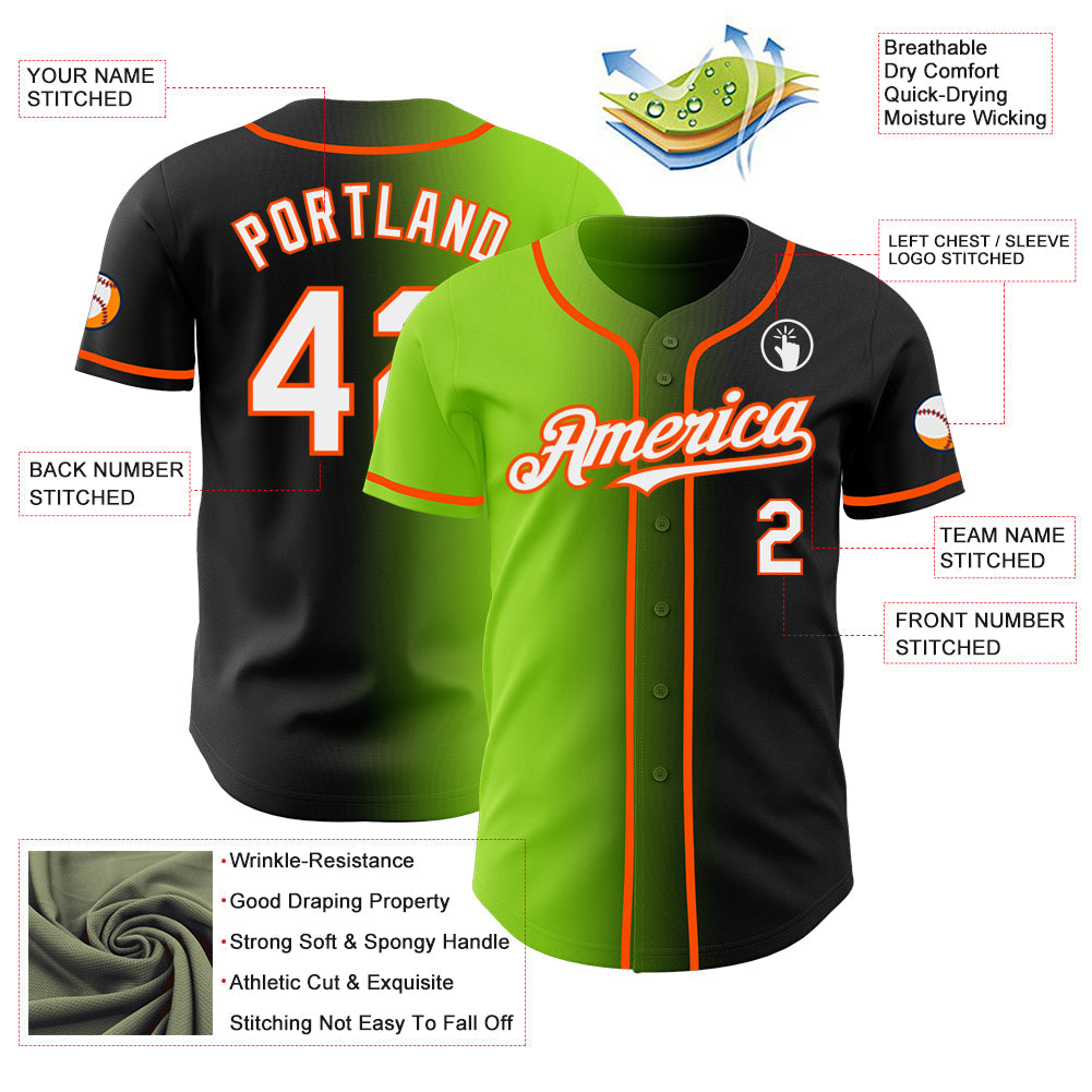 Custom Black White Neon Green-Orange Authentic Gradient Fashion Baseball Jersey - Sky-Custom