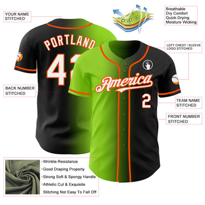 Custom Black White Neon Green-Orange Authentic Gradient Fashion Baseball Jersey - Sky-Custom