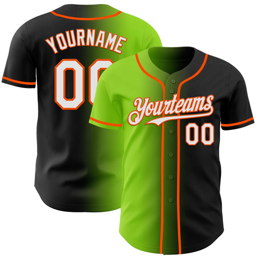 Custom Black White Neon Green-Orange Authentic Gradient Fashion Baseball Jersey - Sky-Custom
