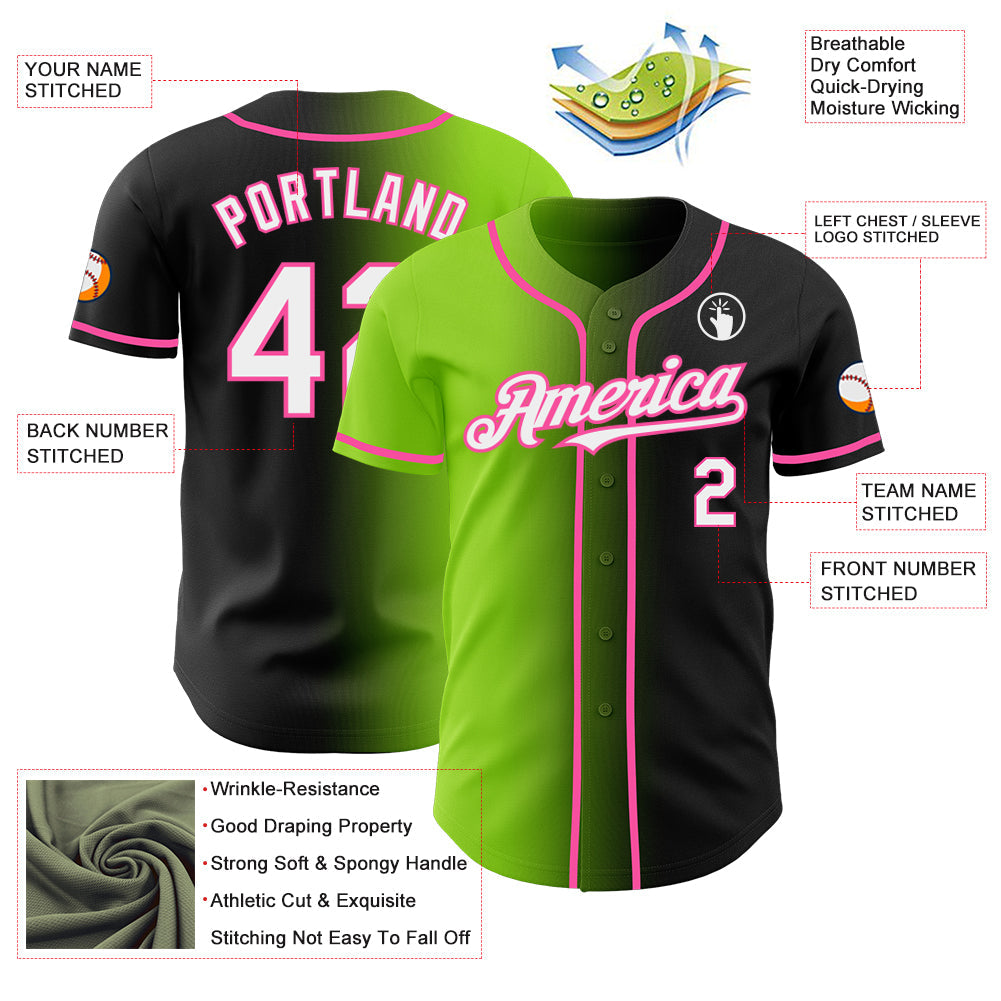 Custom Black White Neon Green-Pink Authentic Gradient Fashion Baseball Jersey - Sky-Custom