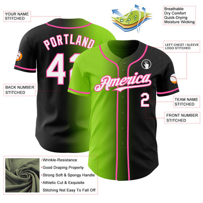 Custom Black White Neon Green-Pink Authentic Gradient Fashion Baseball Jersey - Sky-Custom