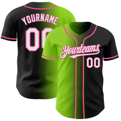 Custom Black White Neon Green-Pink Authentic Gradient Fashion Baseball Jersey - Sky-Custom