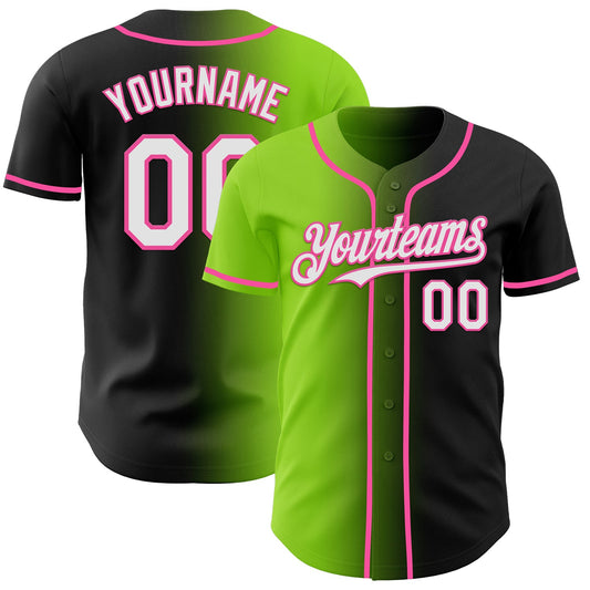 Custom Black White Neon Green-Pink Authentic Gradient Fashion Baseball Jersey - Sky-Custom