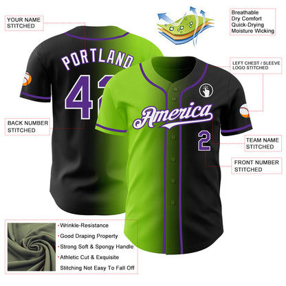 Custom Black Purple Neon Green-White Authentic Gradient Fashion Baseball Jersey - Sky-Custom