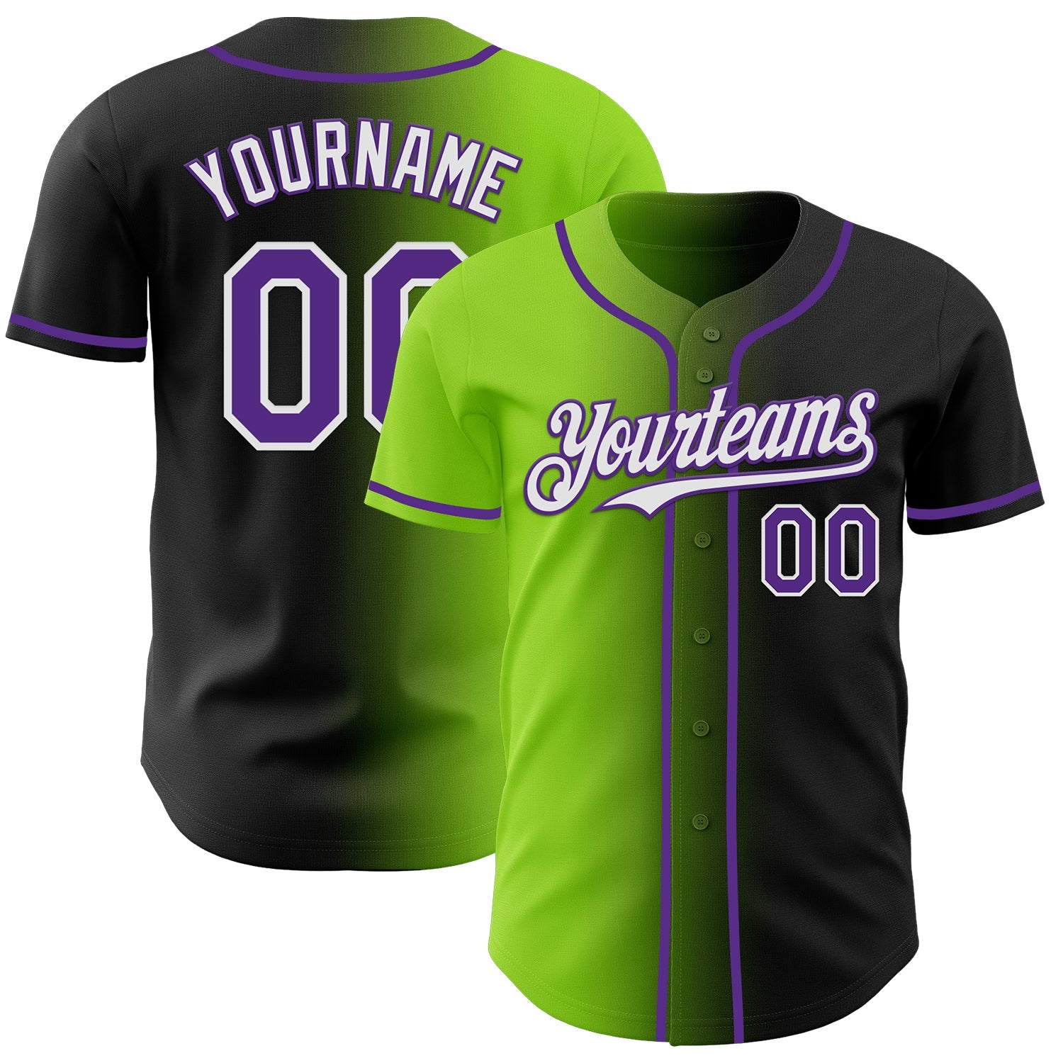 Custom Black Purple Neon Green-White Authentic Gradient Fashion Baseball Jersey - Sky-Custom