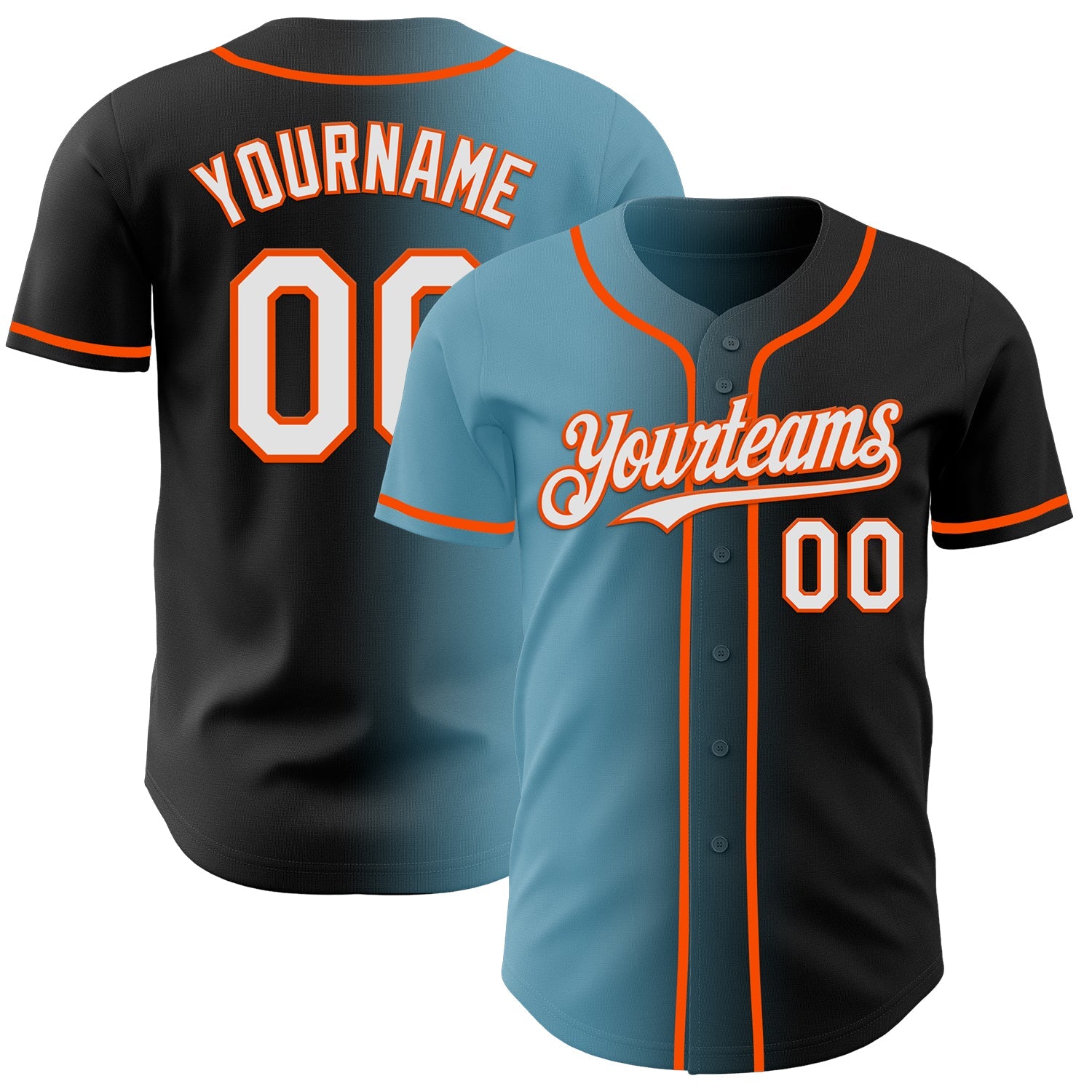 Custom Black White Shadow Blue-Orange Authentic Gradient Fashion Baseball Jersey - Sky-Custom