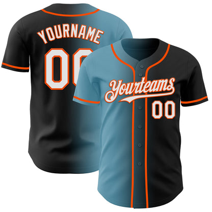 Custom Black White Shadow Blue-Orange Authentic Gradient Fashion Baseball Jersey - Sky-Custom