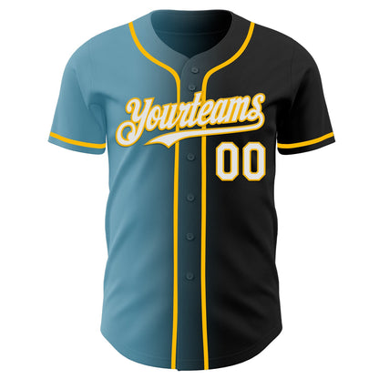 Custom Black White Shadow Blue-Gold Authentic Gradient Fashion Baseball Jersey - Sky-Custom