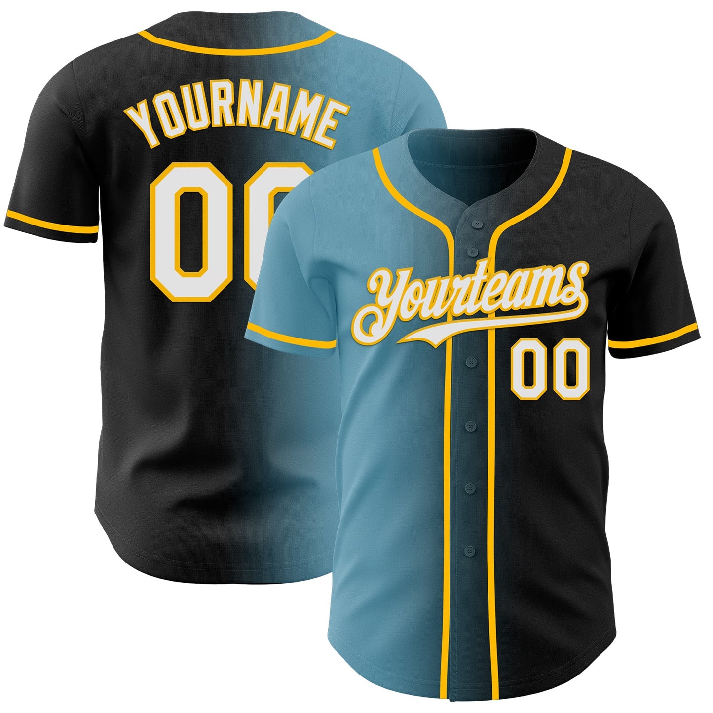 Custom Black White Shadow Blue-Gold Authentic Gradient Fashion Baseball Jersey - Sky-Custom