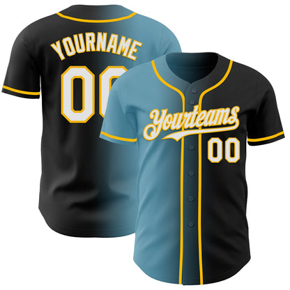 Custom Black White Shadow Blue-Gold Authentic Gradient Fashion Baseball Jersey - Sky-Custom